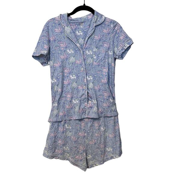 Roller Rabbit 100% Cotton Blue Pink Elephant Print Pajama Set Size Medium - Picture 1 of 9